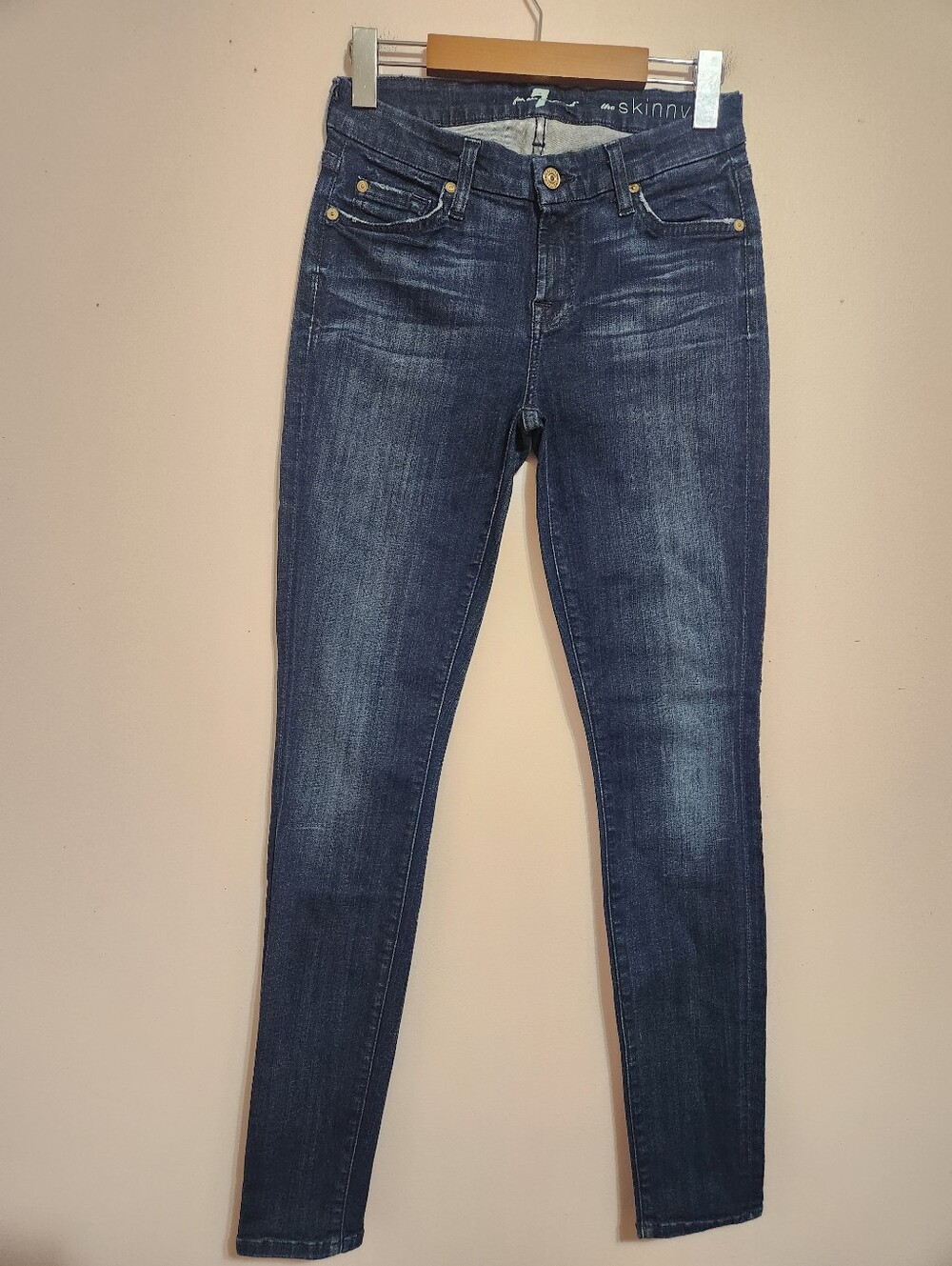 7 For All Mankind The Skinny Jeans Dark Wash Low Rise Denim Size 26 Y2K McBling